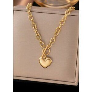 18k Gold  Plated Stainless Steel OT Buckle Heart Pendant Necklace
